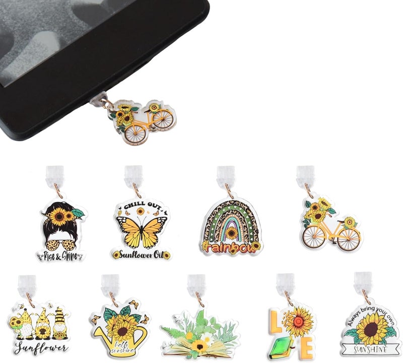 THSOGO 9PCS Dust Plug Charms for E - Reader/Kindle, Cute Book Sunflower Dust Plugs Compatible with Type C Charging Port, Gift for Book Sunflower Lovers Readers Women Teachers Students - Image 1